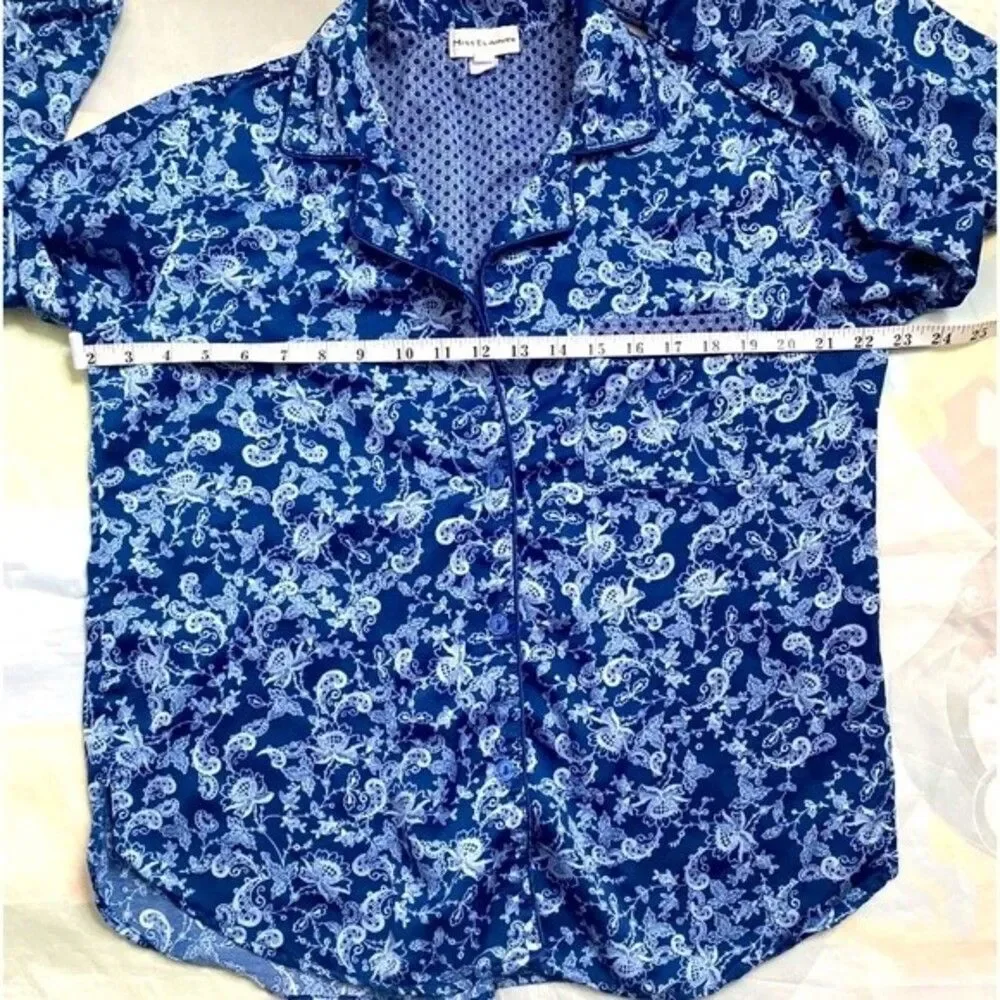 VTG Miss Elaine Pajama Set Women’s Small Blue Floral Long Sleeve Button Front
